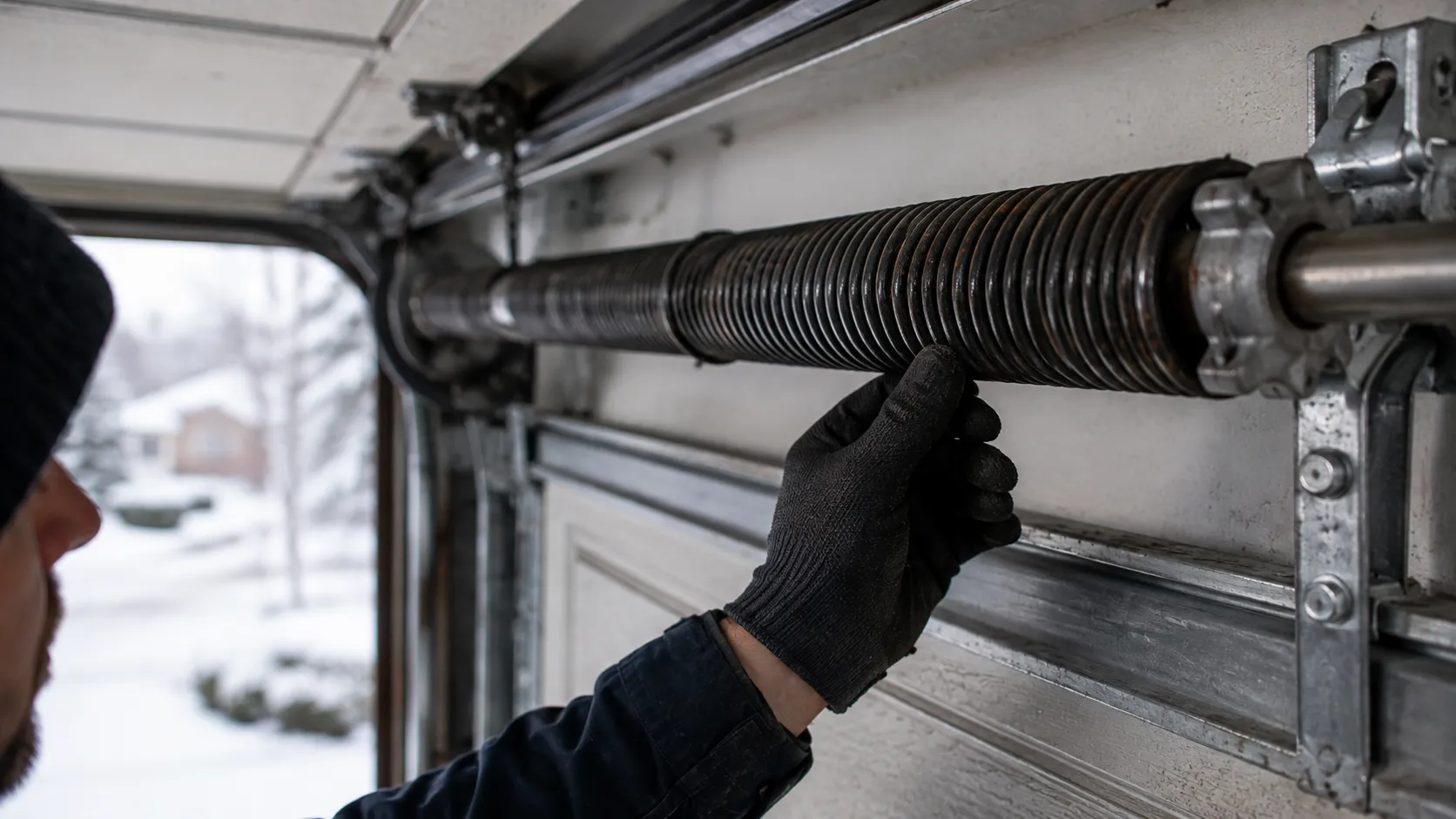 Garage door detail illustrating when a spring goes in cold weather